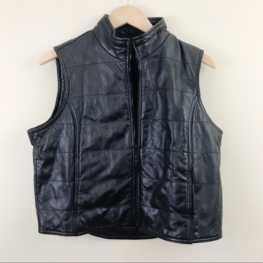 Vintage Gap Black Leather Biker Moto Motorcycle Zip Vest Too 90’s Y2K butch L